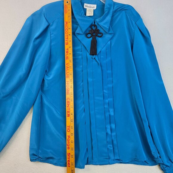 80s Gaylord Pleated Blouse 12 Blue Tassel Feminine Romantic Flowy Whimsical New - Picture 9 of 10